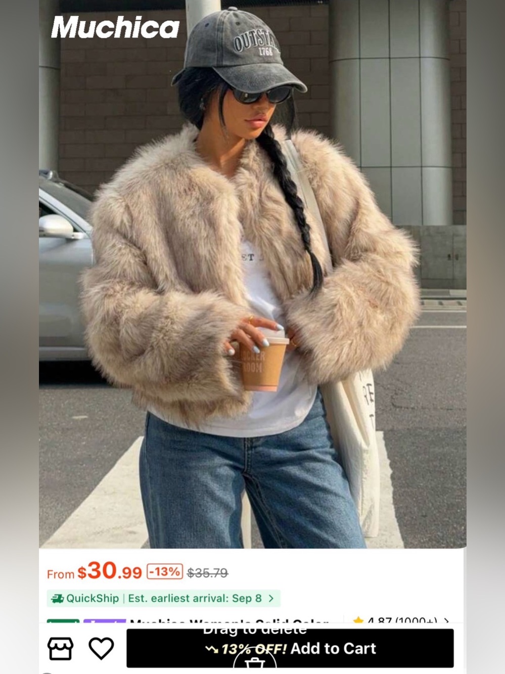 SHEIN Beige Teddy Jacket - Women's Short Faux Fur Coat